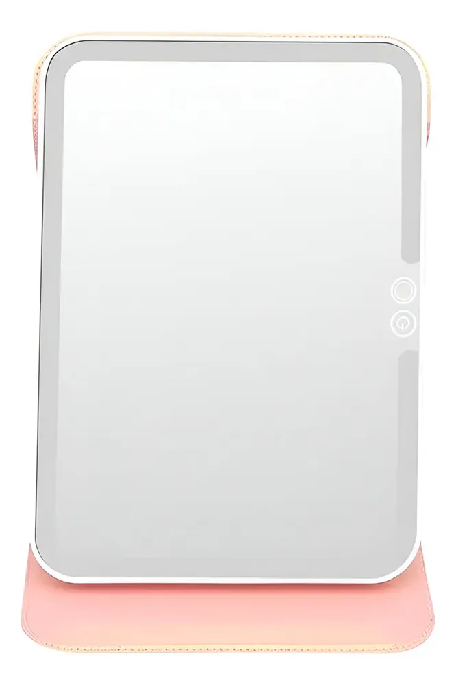 foto de Espelho Portátil Led Touch Usb Recarregável Branco Maquiagem Moldura Rosa