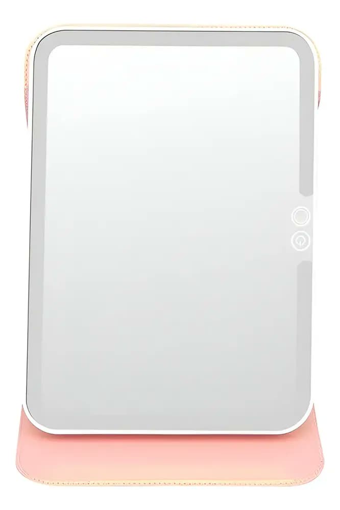 foto de Espelho Portátil Led Touch Usb Recarregável Branco Maquiagem Moldura Rosa