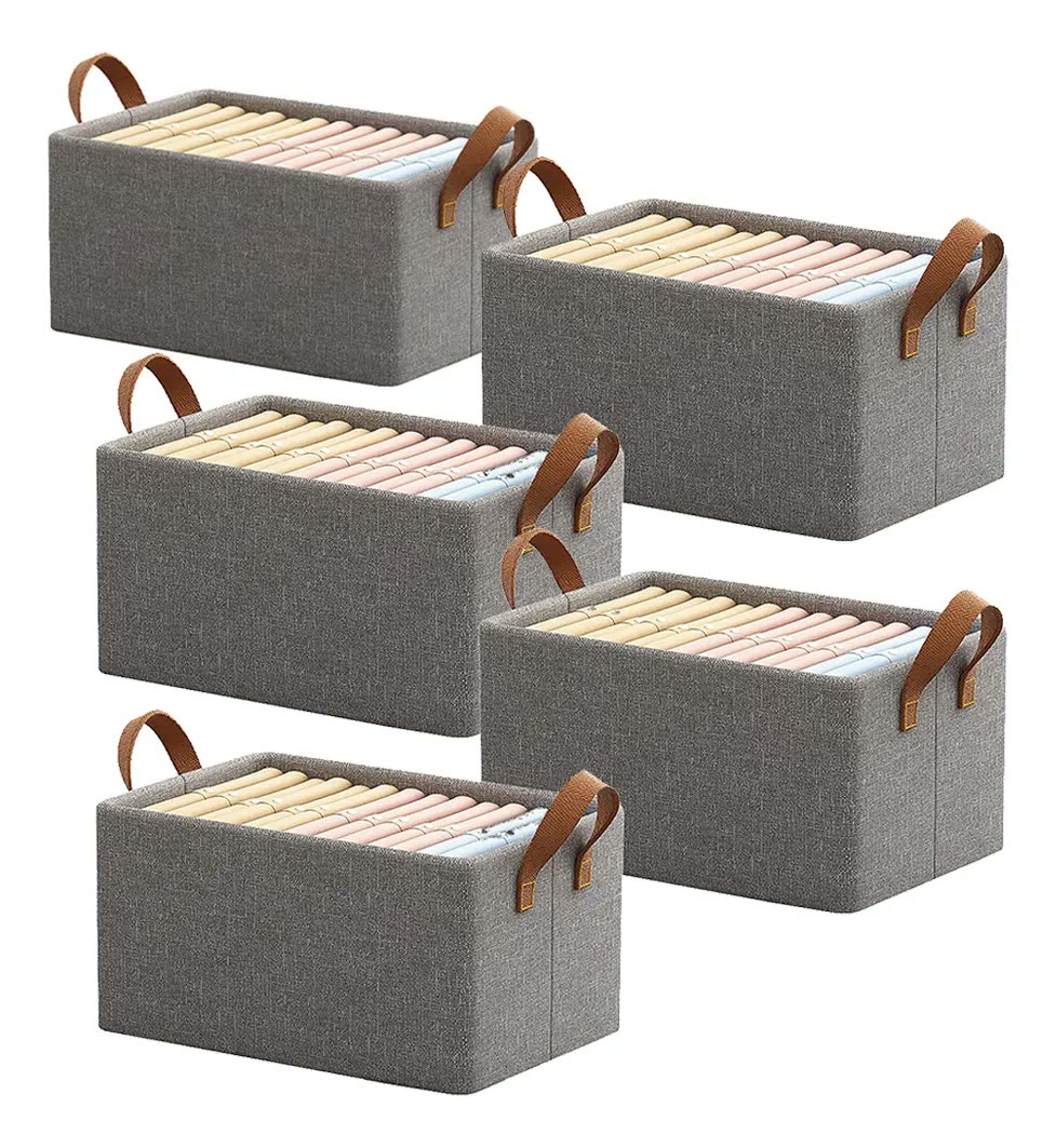 Kit 5 Cesto Caixa Organizadora Dobrável Guarda Roupa Grande