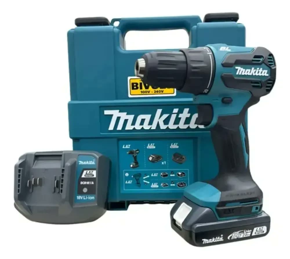 Parafusadeira Furadeira Impacto 18v 2 Baterias Maleta Makita Azul-marinho