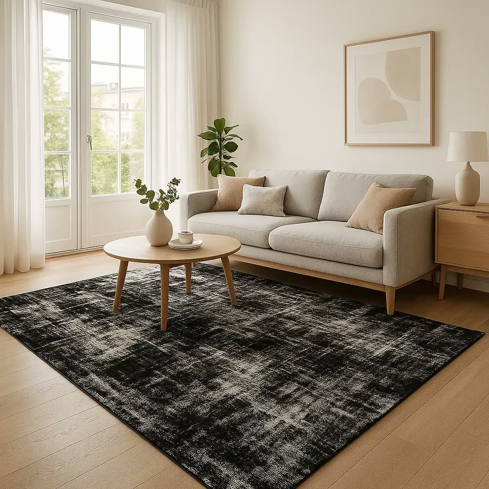 Tapete Sala Quarto Grande 200x150 Algodão Antiderrapante Comprimento 2 M Cor Preto Desenho Do Tecido Obra Arte Largura 1.5 M