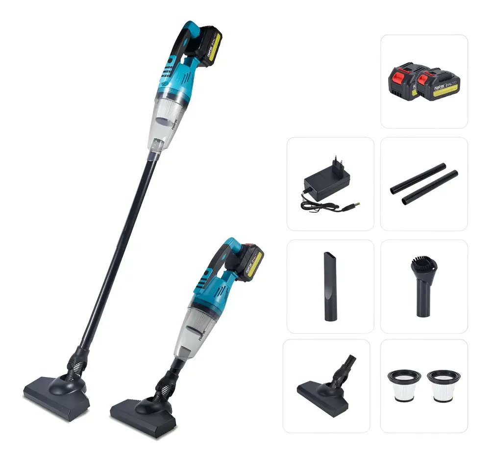 Aspirador de Pó Sem Fio a Bateria 2 em 1 KeIns Carro e Casa 21V 960W Potente com Filtros Reutilizáveis Azul