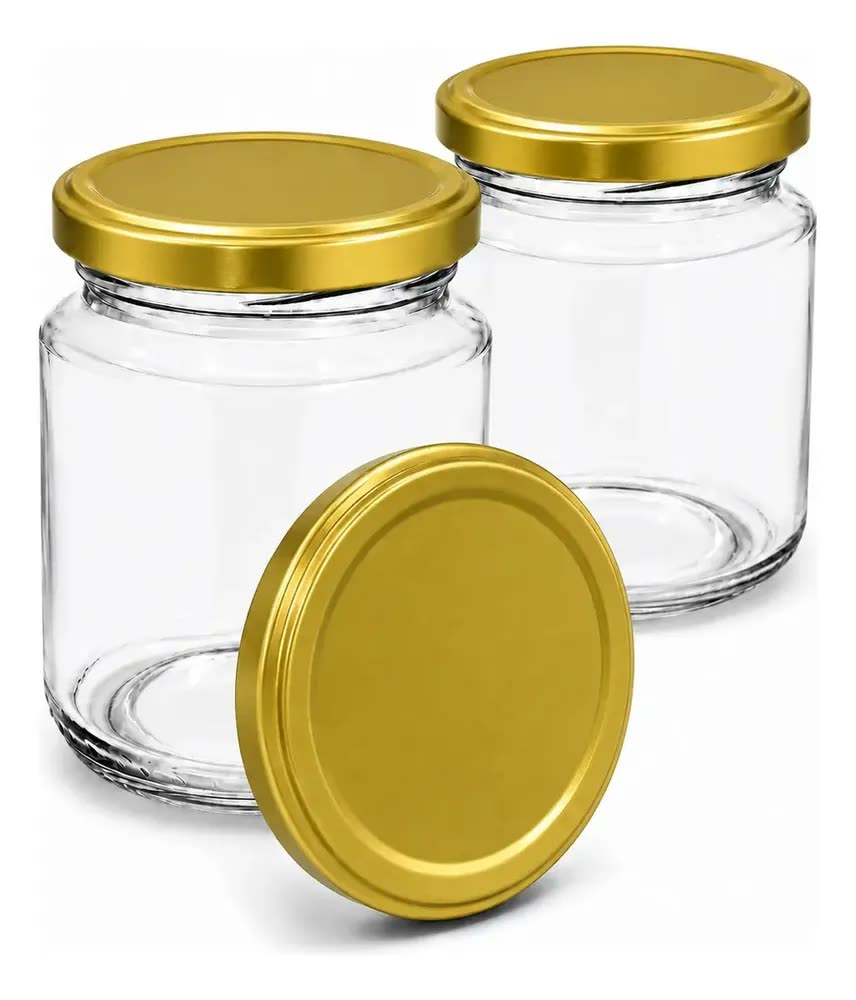 Kit 24 Potes De Vidro Belém 240ml Nadir Figueiredo Tampas Metálicas E Lacres Para Geleias Doces Conservas Cor Dourado Glass Vetro
