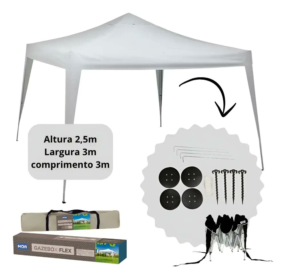 Mor Barraca Sanfonada Praia Dobravel 3x3m Gazebo Tenda Cores Branco