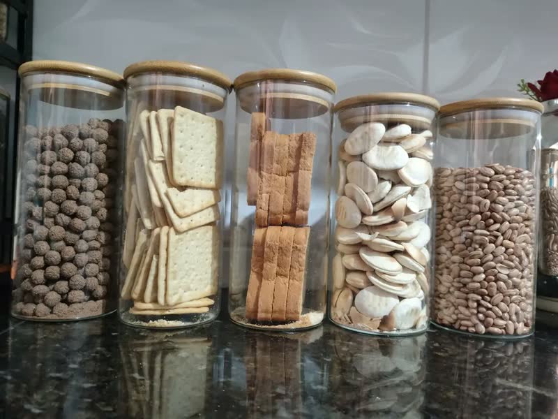 foto de Kit 3 Pote Hermético Vidro 1000ml Tampa De Bambu Mantimentos Alimentos Muug
