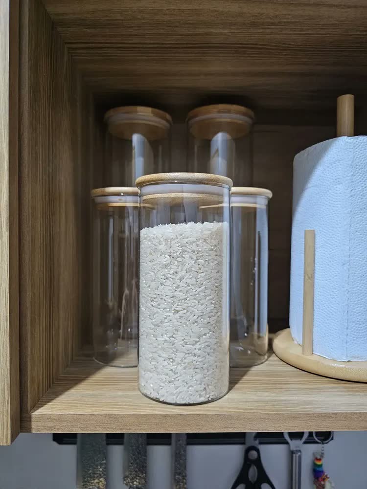 foto de Kit 3 Pote Hermético Vidro 1000ml Tampa De Bambu Mantimentos Alimentos Muug