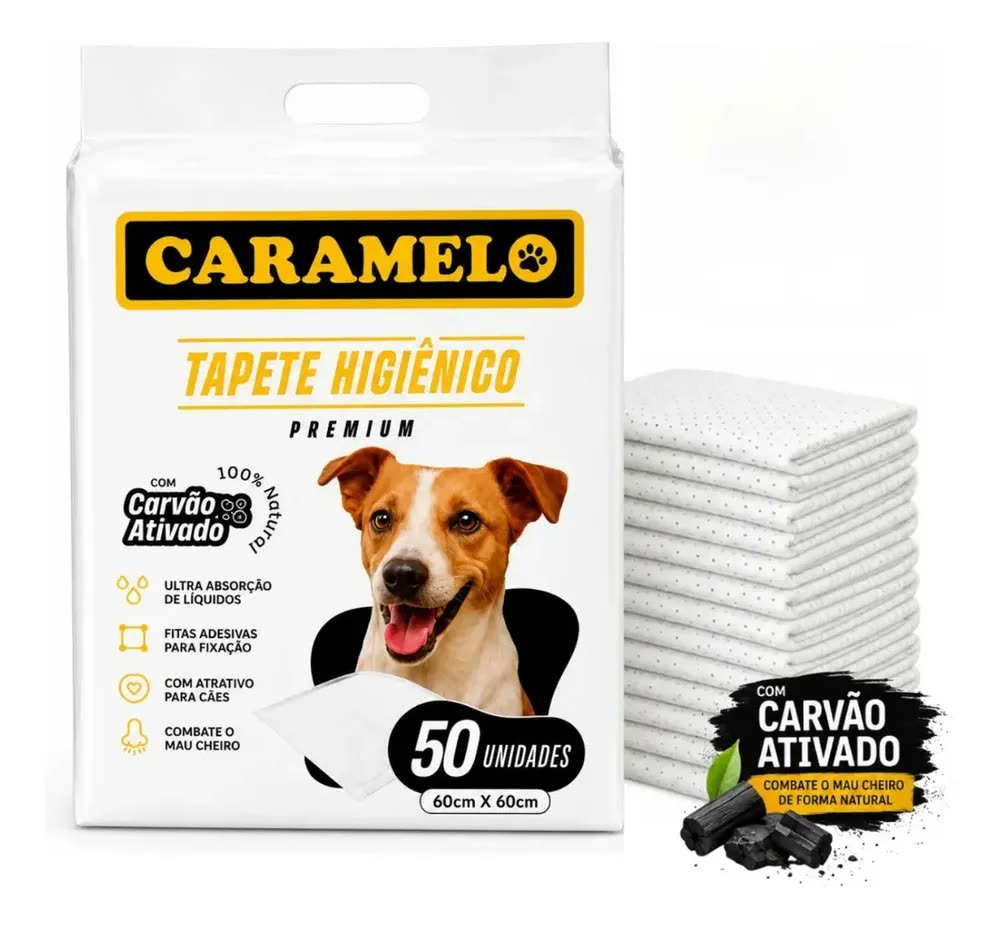 Tapete Higiênico com Carvão Ativado 50 Unidades 60x60 - Caramelo