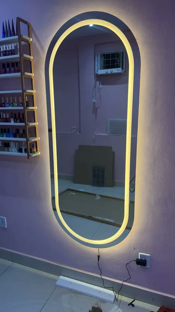 foto de Espelho Oval 170cm Led Frontal Bivolt Neutro 4000k Decorativos Polido Sala Luxo Closet Led Corpo Inteiro Quarto Camarin Sala Camarim Hall Iluminação Moderno Sem Moldura Vmex
