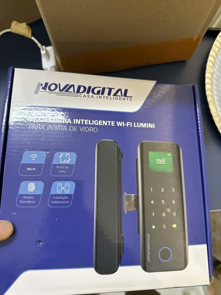 foto de Fechadura Eletrônica Inteligente Wifi Novadigital Para Porta De Vidro Biometria App Senha Cartão Compatível Tuya Smart Life Preta