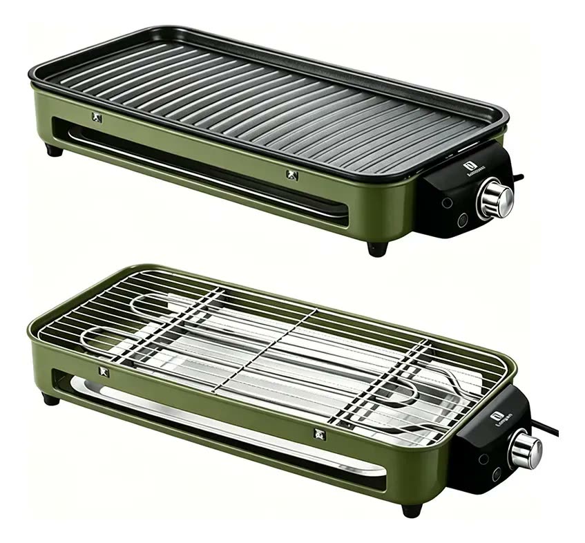 foto de Churrasqueira Elétrica Para Apartamento LONYAN 1500W com 5 Níveis de Temperatura e Antiaderente Verde