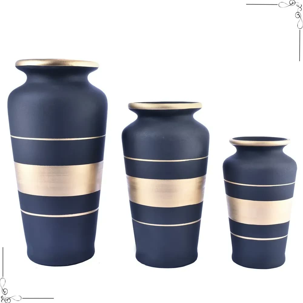 Vaso Grande Decorativo Enfeite Rack Sala Trio De Vasos Luxo Cor Preto Faixa