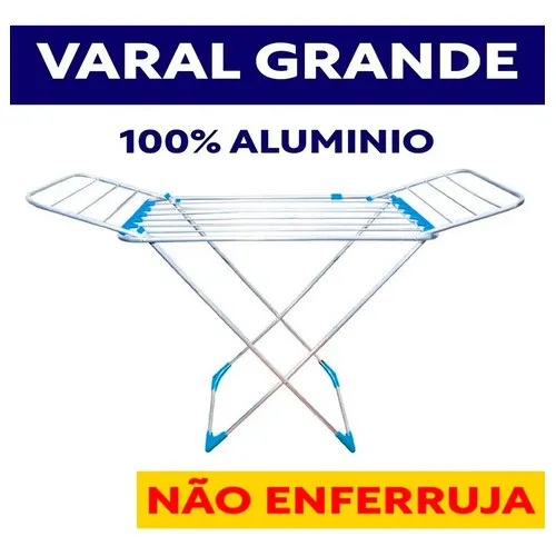 foto de Varal P/ Roupas De Chão 100% Alumínio Grande Reforçado Com Abas Dobrável Retrátil Resistente Não Enferruja Não Marca Piso - Sombrisul