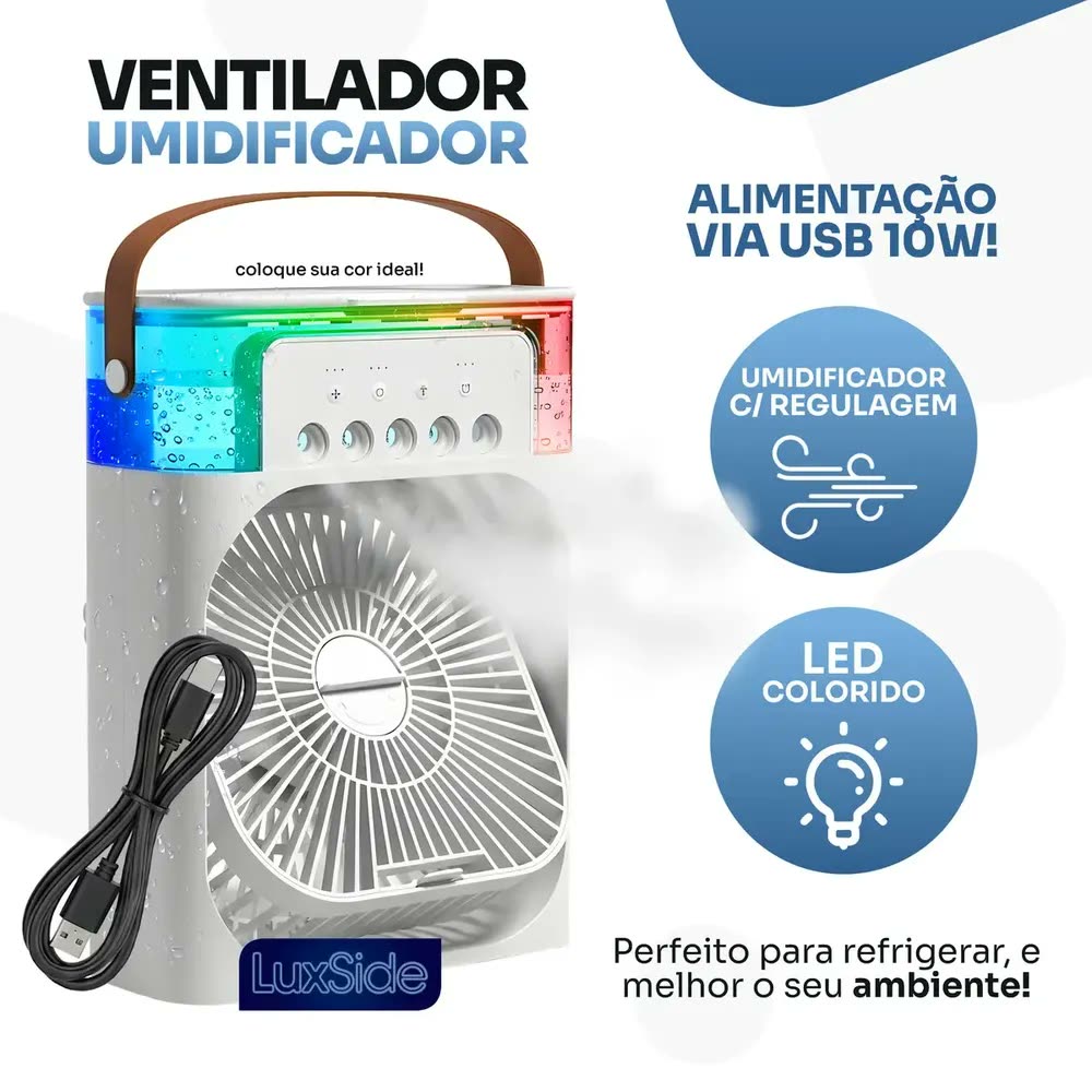 Climatizador De Ar Ventilador Portatil 600mL Grande 5 Saidas Ar Frio Super Potente Umidificador Purificador Silencioso Oscilante Para Casa E Escritorio Luxside