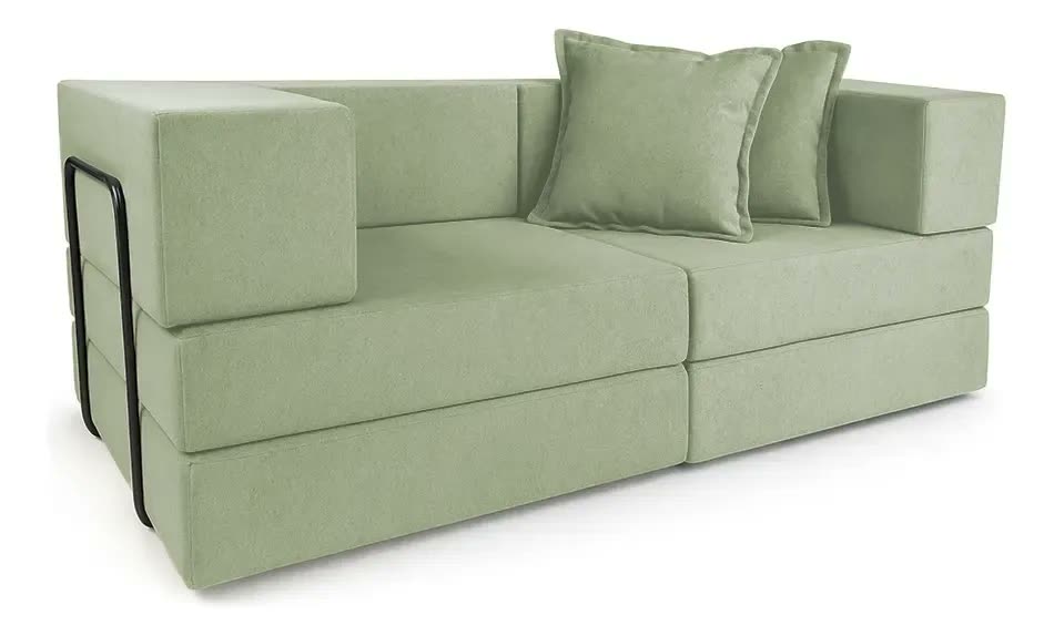 Sofá Cama Modular 2 Lugares Verde Oliva Bouclê Lojas Sheep