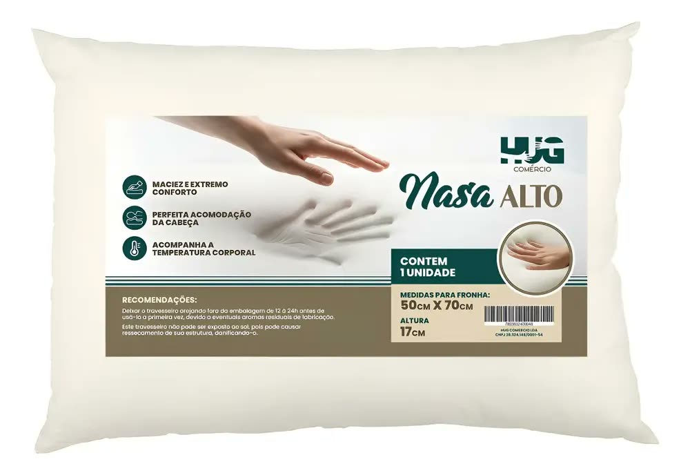 Travesseiro Viscoelástico Hug Nasa Alto 17cm Antiácaros Memória