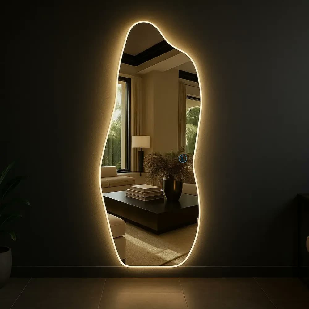 Espelho Led Grande 110cmx50 Quarto Loja Luxo Bivolt Tomada Moldura Magnus 110 Led