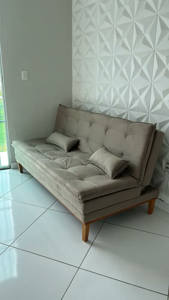 foto de Sofá Cama 140 Marrom Conforto Divino Retrátil Moderno Camurça Pés Madeira Maciça