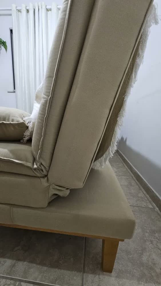 foto de Sofá Cama 140 Marrom Conforto Divino Retrátil Moderno Camurça Pés Madeira Maciça