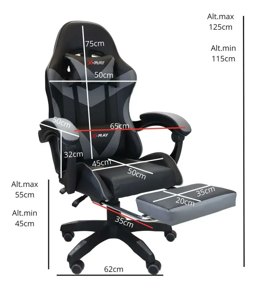 foto de Cadeira Gamer Profissional Reclinável Apoio De Pés X-ray Top Cor Rosa Material Do Estofamento Couro Sintético