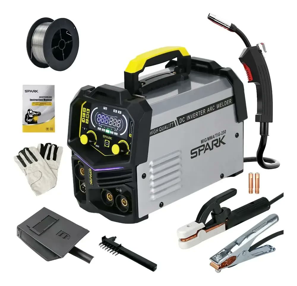 foto de Máquina Solda Mig Tig Arco 250a Sem Gás + Rolo De Arame Flux Cinza 220v