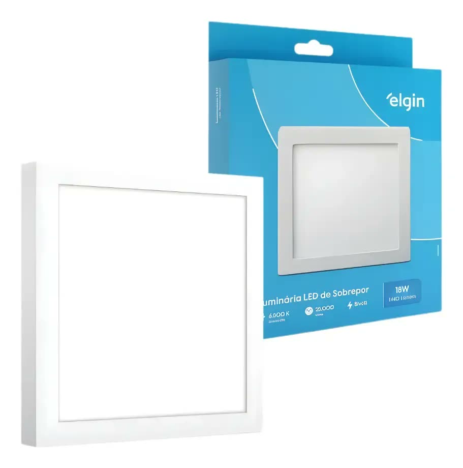 Painel Plafon Sobrepor 18w Quadrado Bivolt 6500k Elgin Led