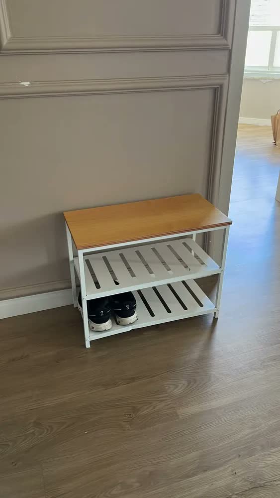 foto de Sapateira Banco Industrial Love Loft Ferro e Madeira Branco 60cm Com Assento