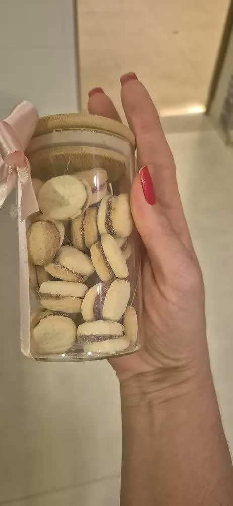 foto de Kit 06 Potes De Mantimentos Herméticos 300ml Pote Redondo De Vidro Tampa De Bambu