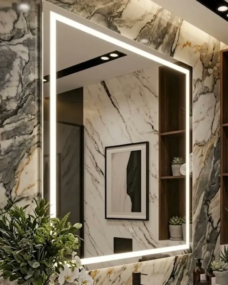 Espelho Retangular 90x70 Cm Jateado Led Com Touch Premium Moldura Neutro / Horizontal