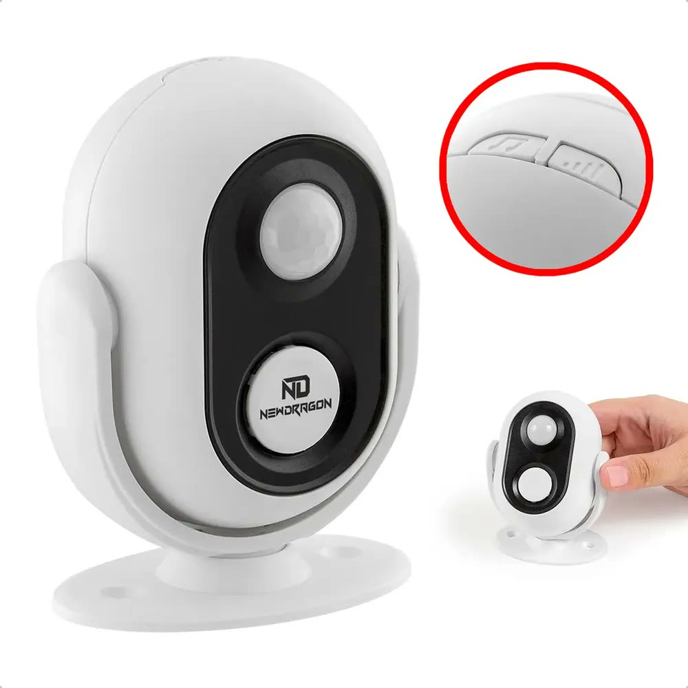 foto de Sensor de Presença Newdragon Sem Fio Com Alarme Sonoro Para Residência e Comércio