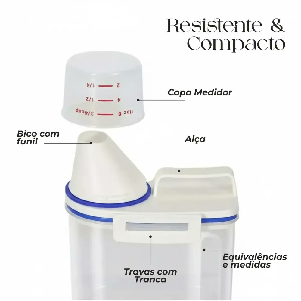 Conjunto 5 Potes Herméticos 2l Multiuso Dispenser De Armazenamento De Grãos Cereais Ração Sabão Com Copo Medidor E Bico Dosador Com Travas