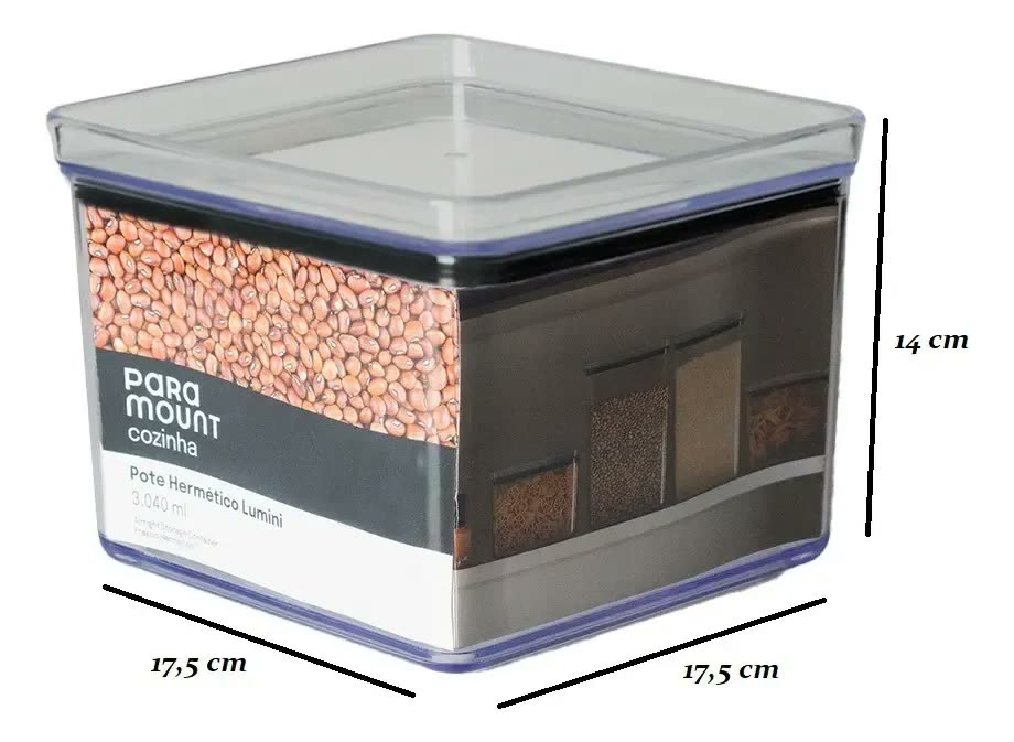 Pote Hermético Lumini 2kg Feijão/arroz Moderno Transparente