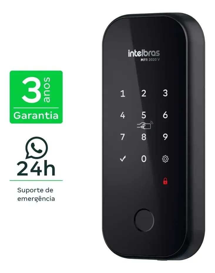 Intelbras MFR 2020 V Fechadura Inteligente Sobrepor Acesso Biométrico Senha 100 Tags App Controle Remoto Cor Preta