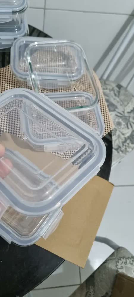 foto de Kit 10 Potes Vidro Hermético Aristus 640ml Marmita Anti Vazamento Forno Micro-ondas Freezer Tampa 4 Travas - Azul