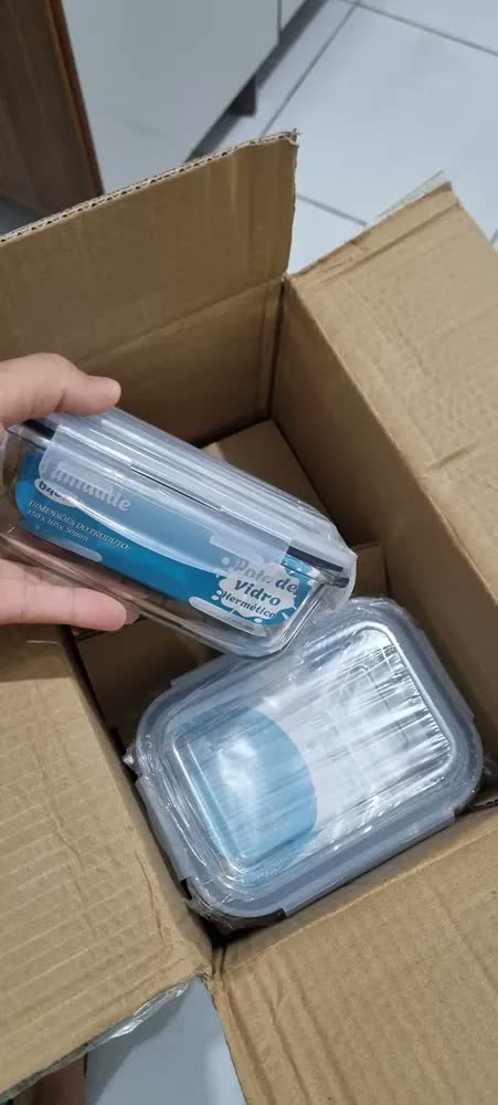 foto de Kit 10 Potes Vidro Hermético Aristus 640ml Marmita Anti Vazamento Forno Micro-ondas Freezer Tampa 4 Travas - Azul