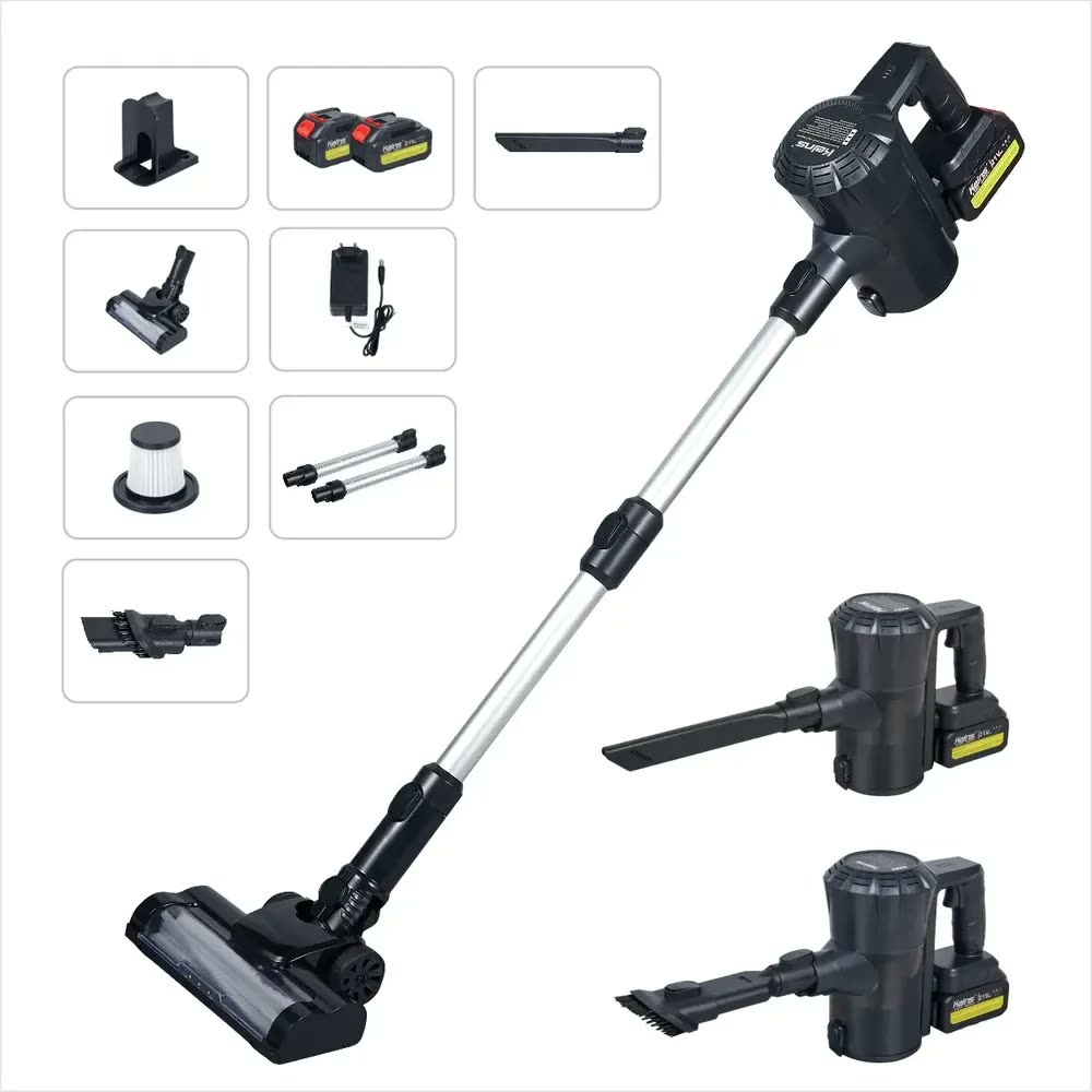Aspirador De Pó Sem Fio Vertical Longa Duração 21v 3 Em 1 Portatil Potente Sucção 19Kpa Motor Brushless Preto 110/220v Bivolt KeIns