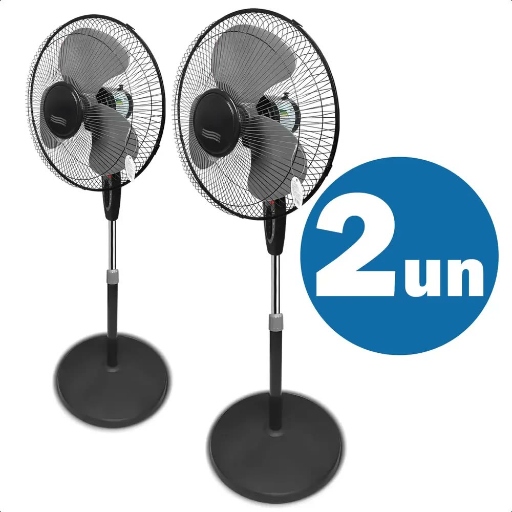 foto de Ventilador Coluna Pedestal 45w 3 Pás Torre Ajustável 130cm Preto Kit Com 2
