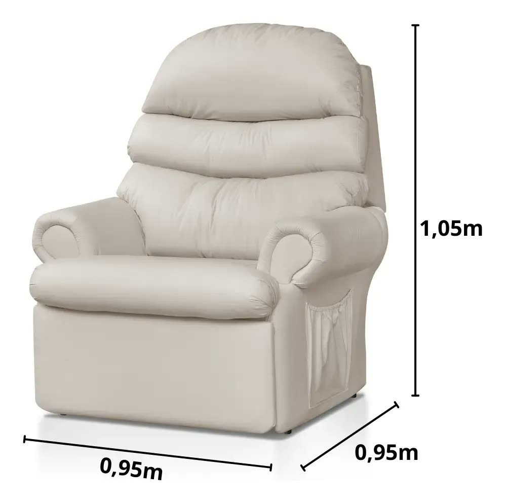 Poltrona Do Papai Top Sofás Reclinável Corino Descanso Sala Bege Liso