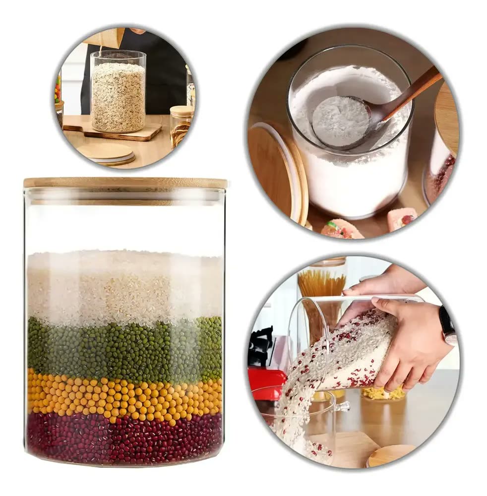 Pote De Vidro Com Tampa De Bambu 2,5 Litros Grande Hermetico Cor Transparente