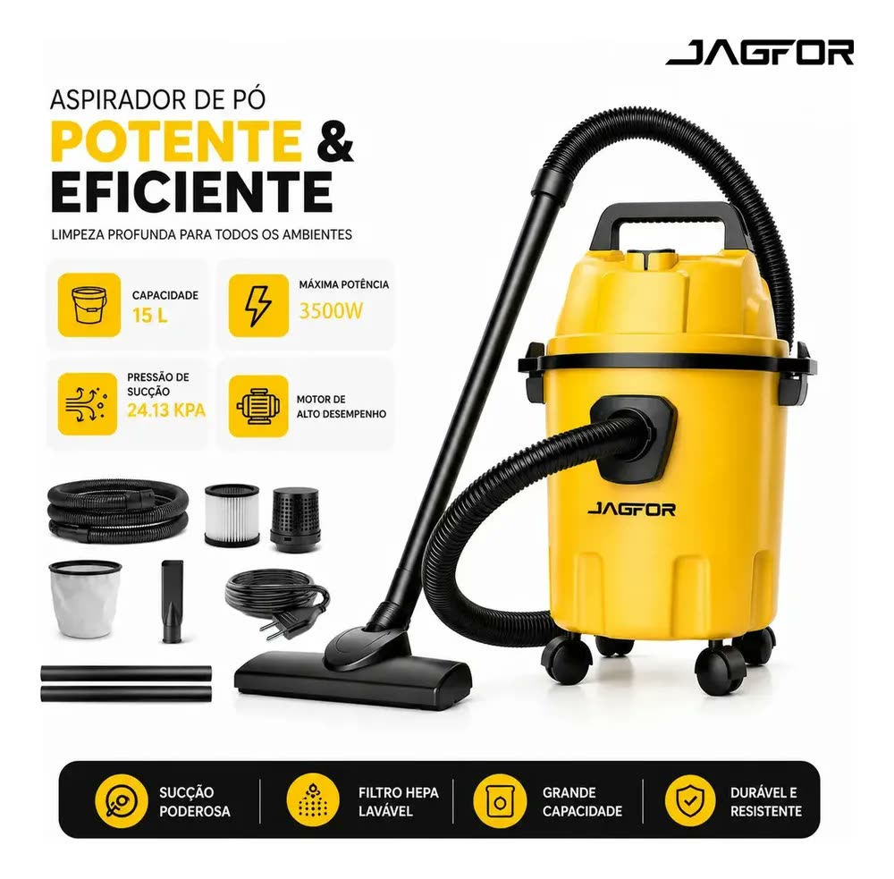 Aspirador De Pó E Água, 3500w 15 Litros, Protetor Térmico, Aspirador De Pó Cilindro 24130pa Potente E Prático, Para Residências Ou Espaços Pequenos, E Também Para Limpeza Interna E Externa.