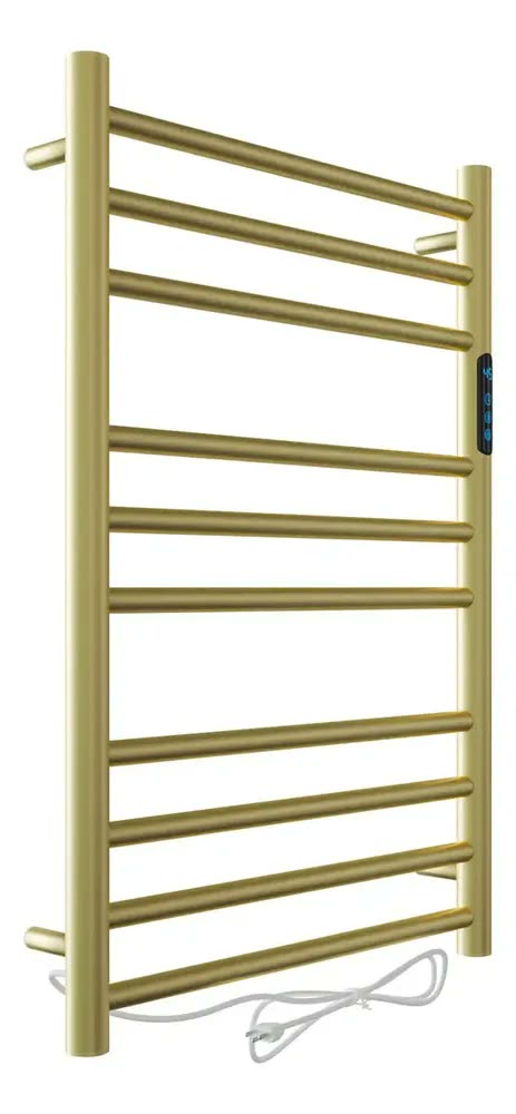 foto de Toalheiro Térmico Redondo Dourado Fosco Timer Embutido Controle De Temperatura Fio Lado Direito