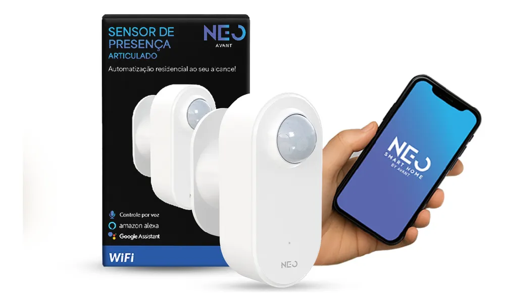 Sensor Presença Articulado 360 Inteligente Wi-Fi 2.4 GHz Bivolt Branco Cod: 291100034 Avant Neo