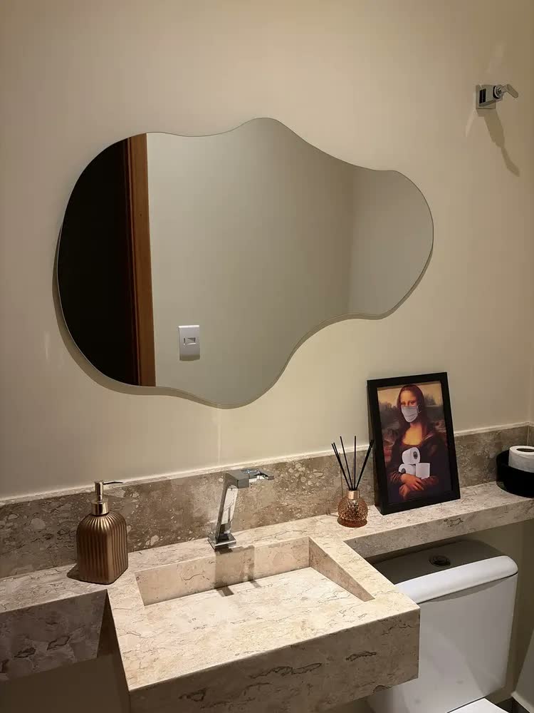 foto de Espelho Orgânico Lopazzi 90x60cm Banheiro Lavabo Grande Design Moderno Luxo Decorativo Sala Quarto Vidro Cristal Lapidado Premium Com Suporte De Fixação E Fita Dupla Face Estilo Pinterest Original