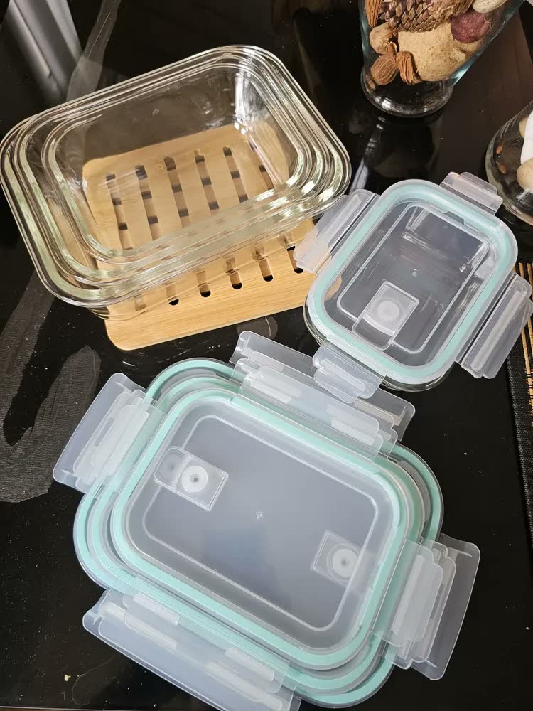 foto de Kit 4 Potes Herméticos de Vidro Dapon Transparentes para Marmita Geladeira e Micro-ondas