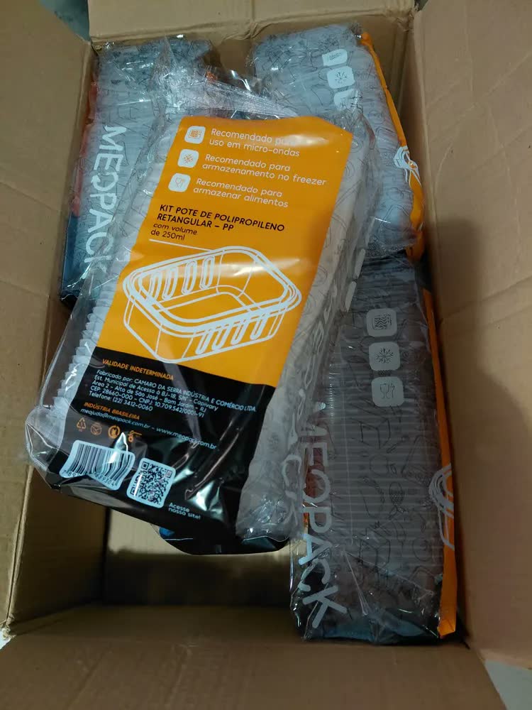 foto de 24 Marmitas 250ml Comida Fitness Pote Descartável Retangular Plástico Freezer Microondas Com Tampas - Mtones