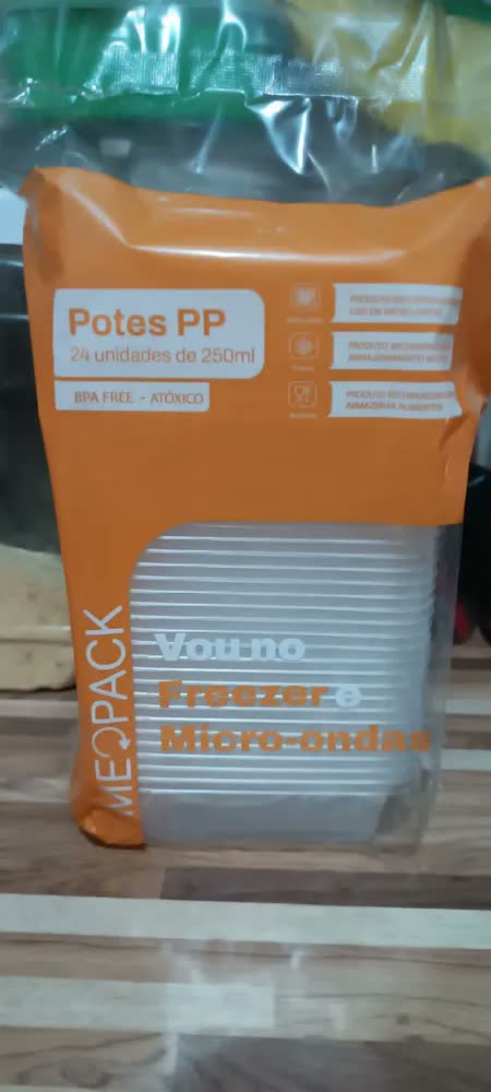 foto de 24 Marmitas 250ml Comida Fitness Pote Descartável Retangular Plástico Freezer Microondas Com Tampas - Mtones