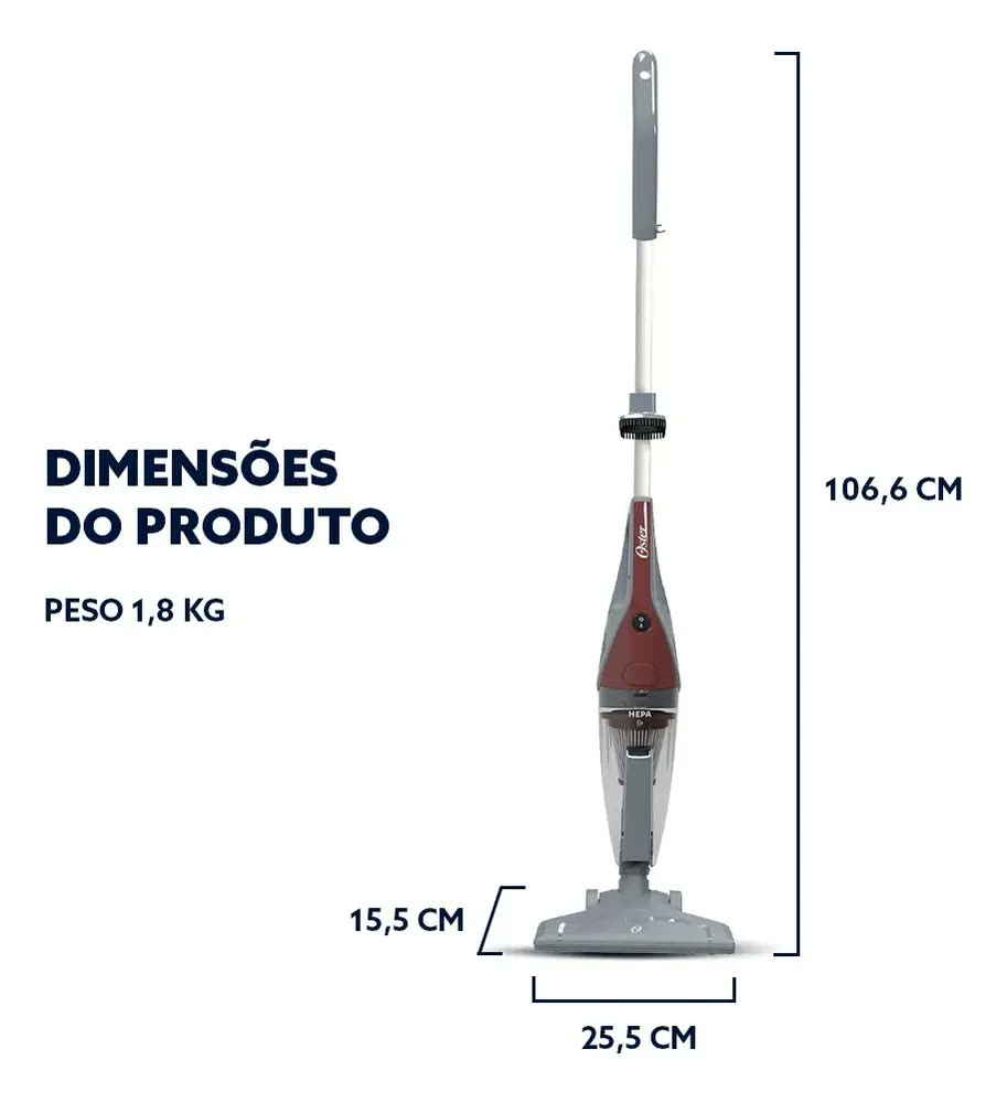 Aspirador De Pó Vertical Oster, 2 Em 1, Oasp610-127 Cinza