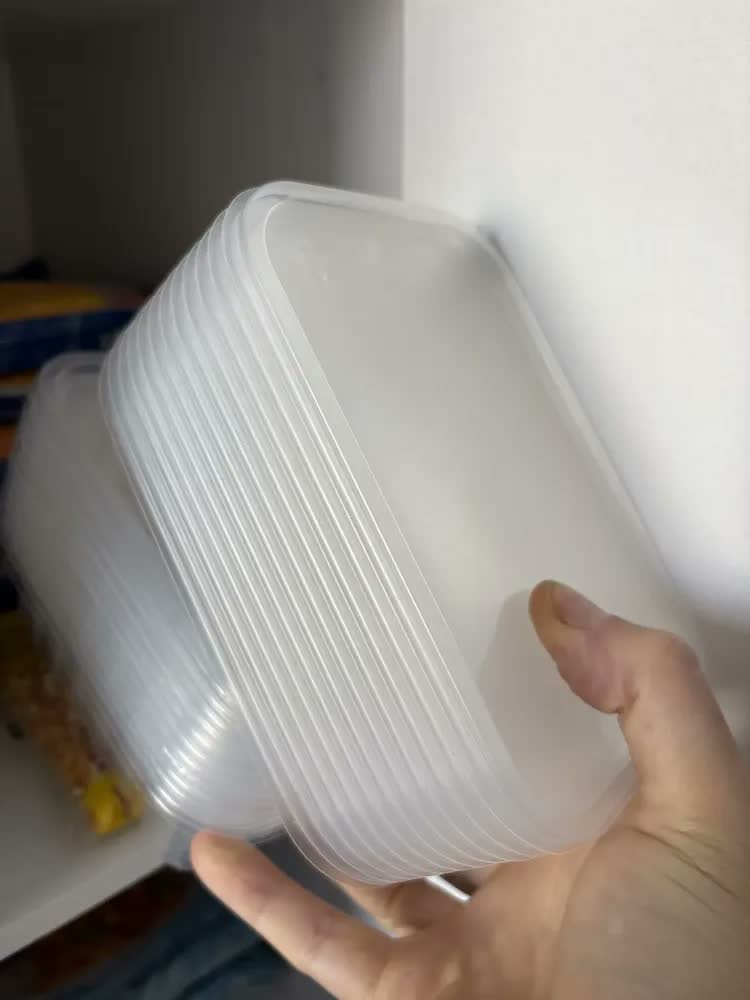 foto de 24 Marmitas 500ml Comida Fitness Pote Descartável Retangular Plástico Freezer Microondas Com Tampas - Montza