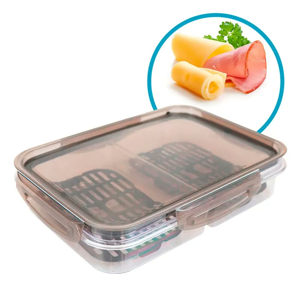 Porta Frios Hermético 2 Divisões Organizador Geladeira Bpa Free Acrílico Transparente Fumê