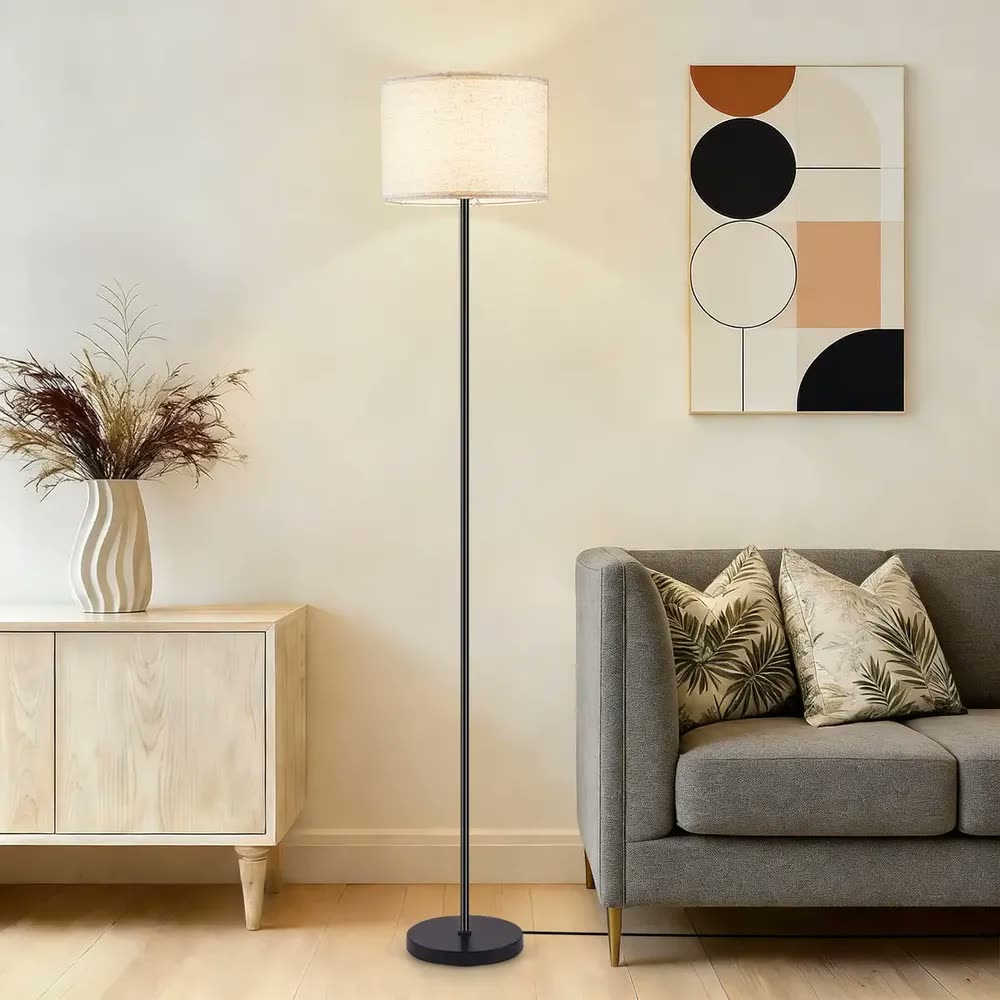 Luminária De Chão, Moderna Com Cúpula De Tecido E27, Abajur De Piso Decorativa Com Luz Suave E Ajuste De Cor, Design Minimalista Para Sala De Estar, Quarto E Escritório, Tieesa Preto