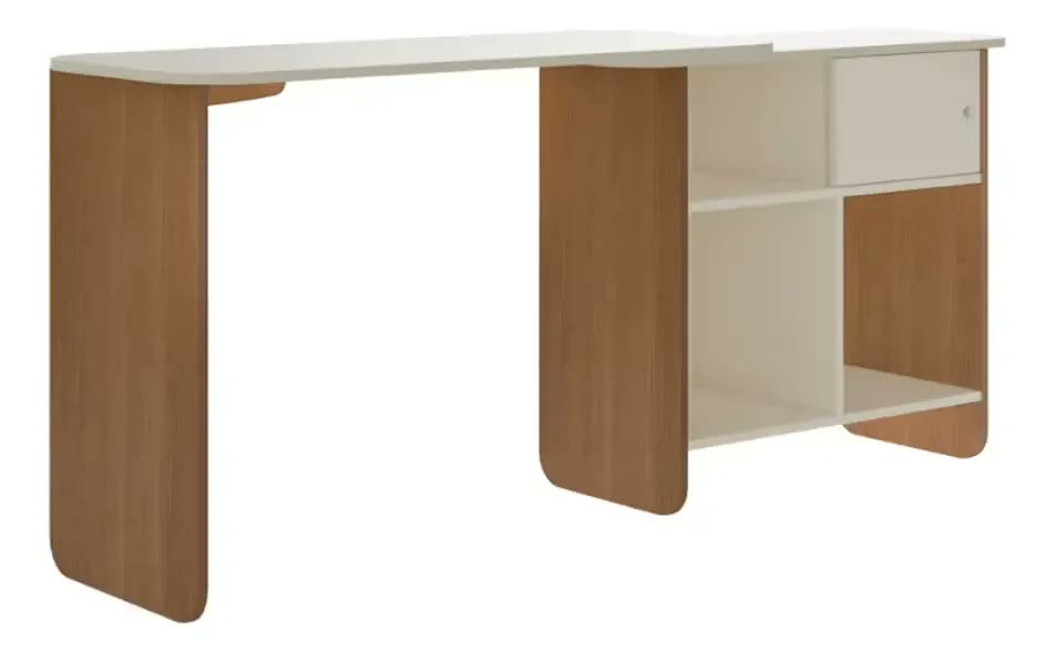 Mesa Escrivaninha Nomad Artely Off White Com Tampo Rotativo E Prateleira